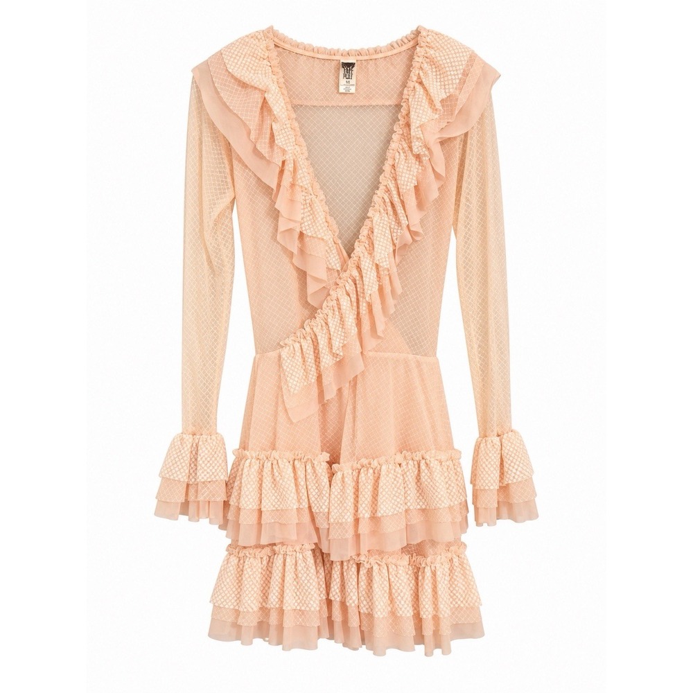 HAH Hot As Hell M Peach Ruffle Lace Mini Dress Sheer Coquette Free People Y2K